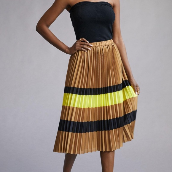 Anthropologie Maeve Pleated Stripe Midi Skirt SZ Small - Picture 1 of 4